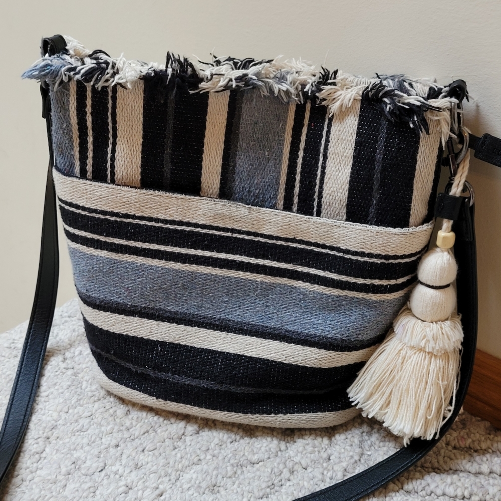 Lucky brand, black, gray, Baja, Mexican blanket handbag